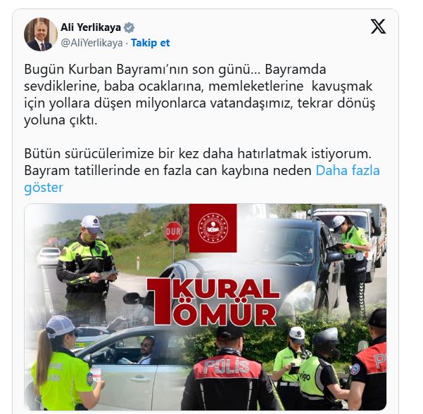 Bakan Yerlikaya’dan Bayram Dönüşü Trafik Uyarısı!