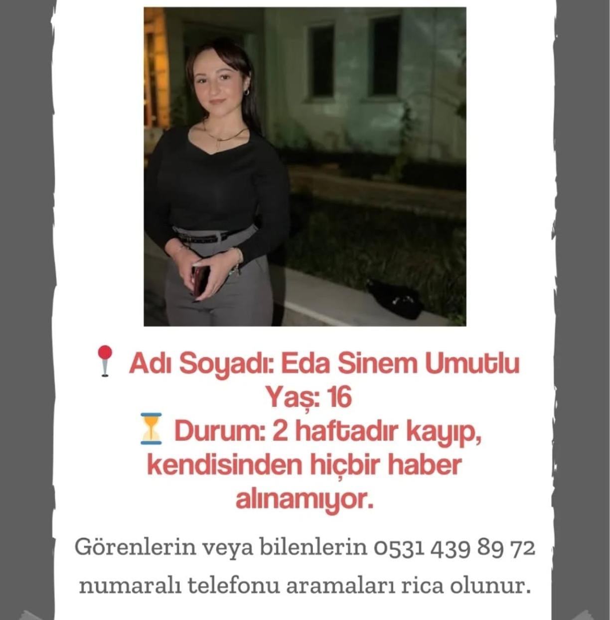 Afyonkarahisar’da 16 Yaşındaki Eda Sinem Umutlu’dan 2 Haftadır Haber Alınamıyor!