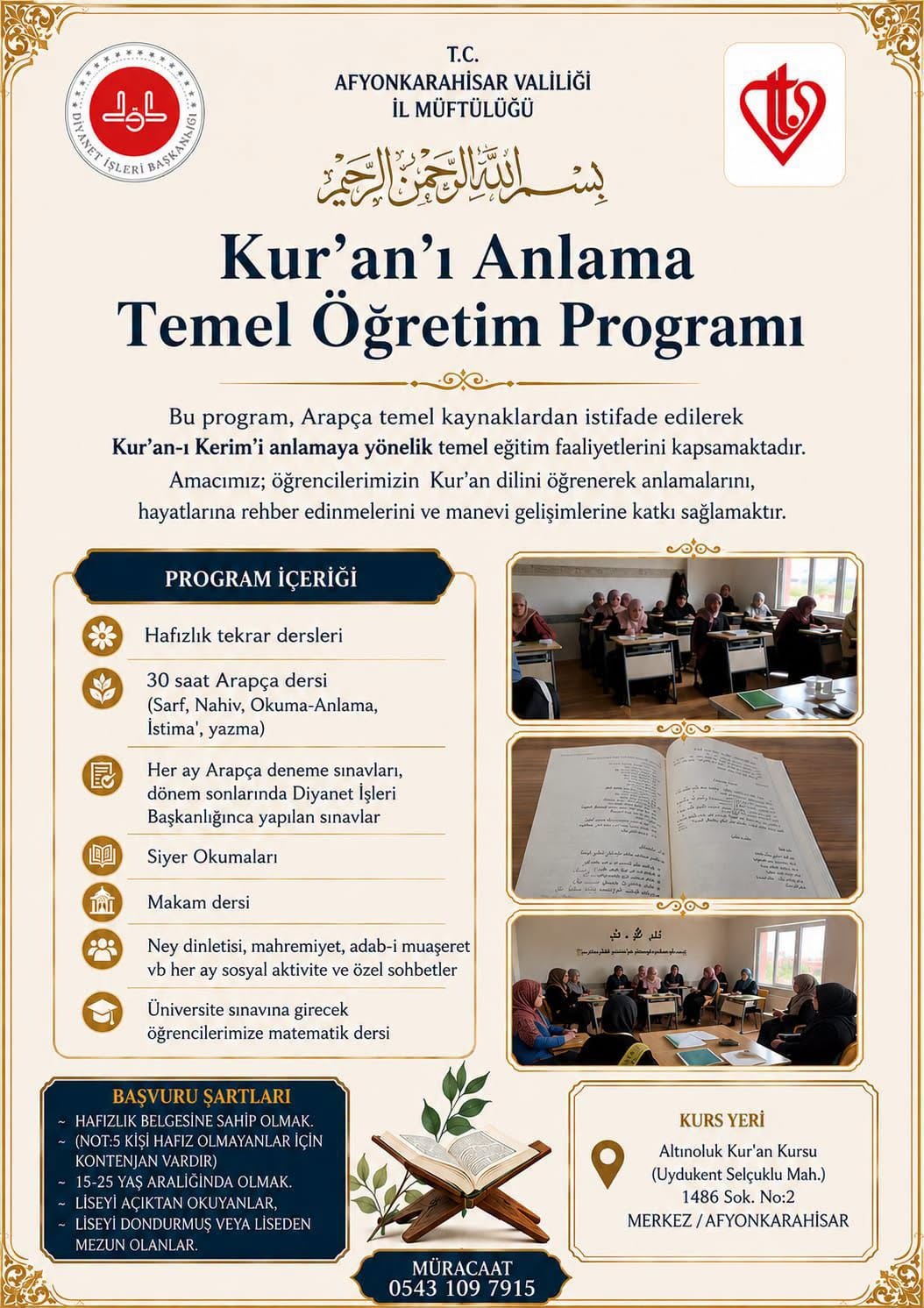 Afyonkarahisar'da Kur’an’ı Anlama Temel Öğretim Programı İçin Ön Kayıtlar Başladı