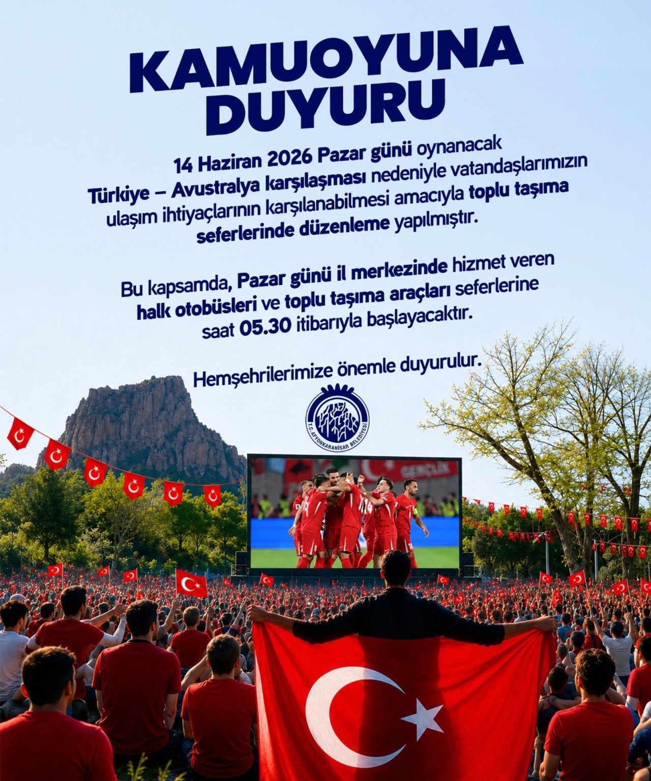 Türkiye–Avustralya Maçı İçin Afyonkarahisar’da Toplu Taşıma Seferleri Erkene Alındı