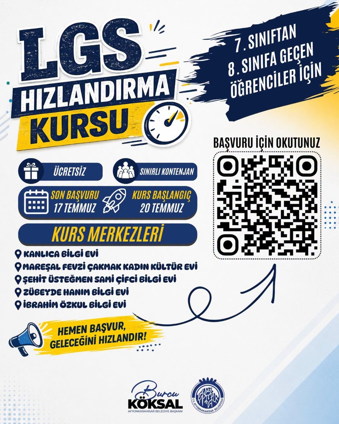 Afyonkarahisar Belediyesi’nden Öğrencilere LGS Desteği: Hızlandırma Kursu Başvuruları Başladı