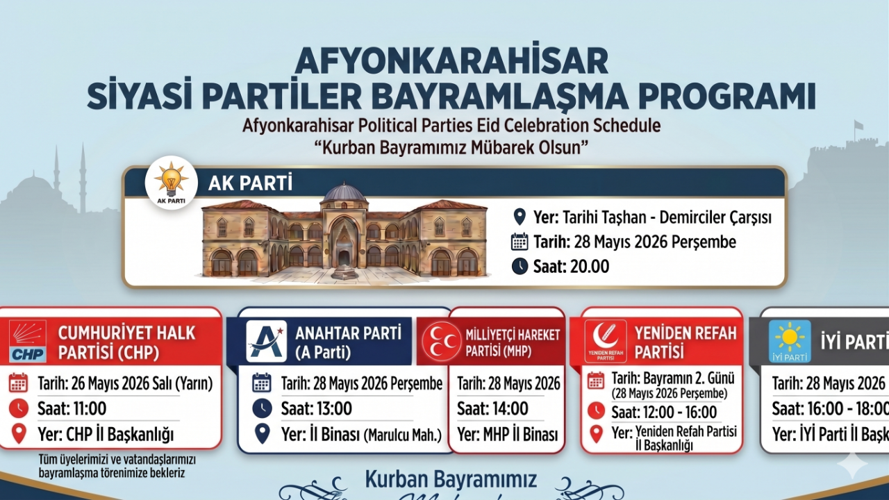 Afyonkarahisar'da Siyasi Partilerin Bayramlaşma Programları Belli Oldu