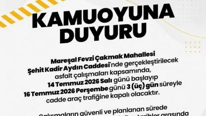 Afyonkarahisar Belediyesi Duyurdu: Şehit Kadir Aydın Caddesi 3 Gün Trafiğe Kapatılacak